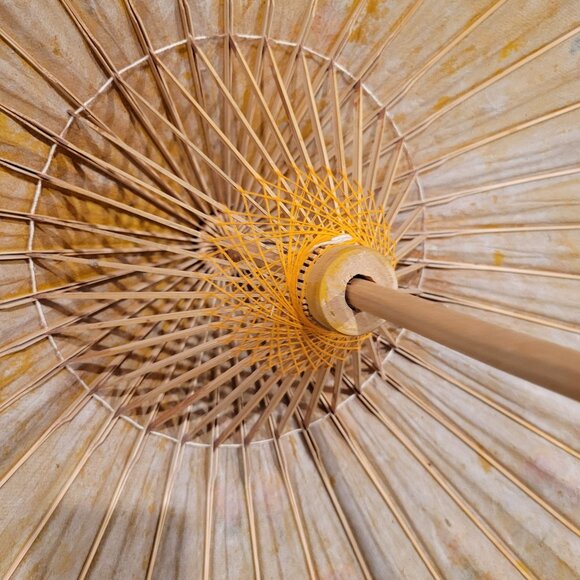 1950s Handpainted Flowers on Rice Paper and Bamboo Umbrella Parasol - Picture 6 of 8